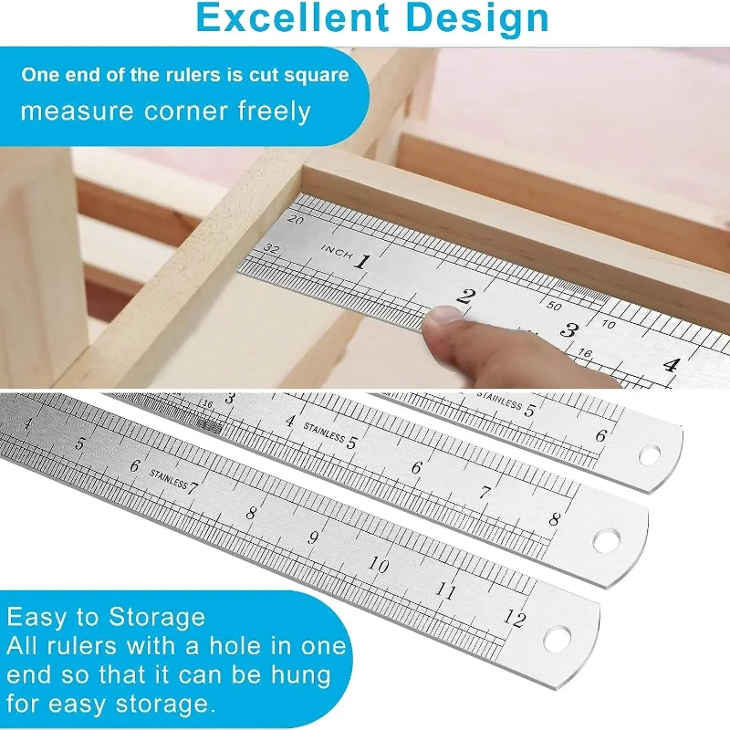 Righello dritto a doppio lato in acciaio inossidabile Centimetro pollici Scala righello metrico Strumento di misurazione di precisione Forniture per ufficio scolastico