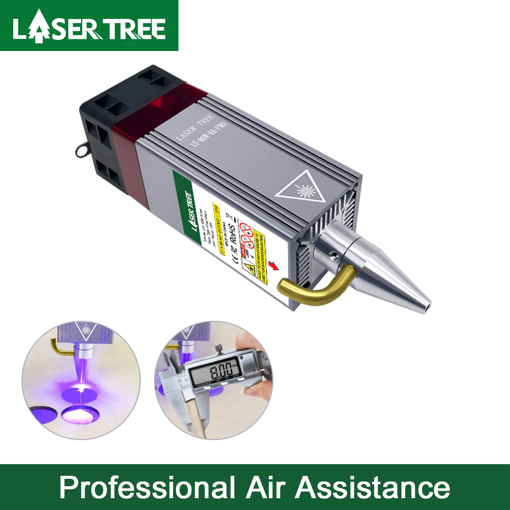 เลเซอร์ต้นไม้450nm 80วัตต์เลเซอร์หัว Air Assist,หัวฉีดโลหะ,TTL/PWM ตัดแกะสลักเลเซอร์โมดูล
