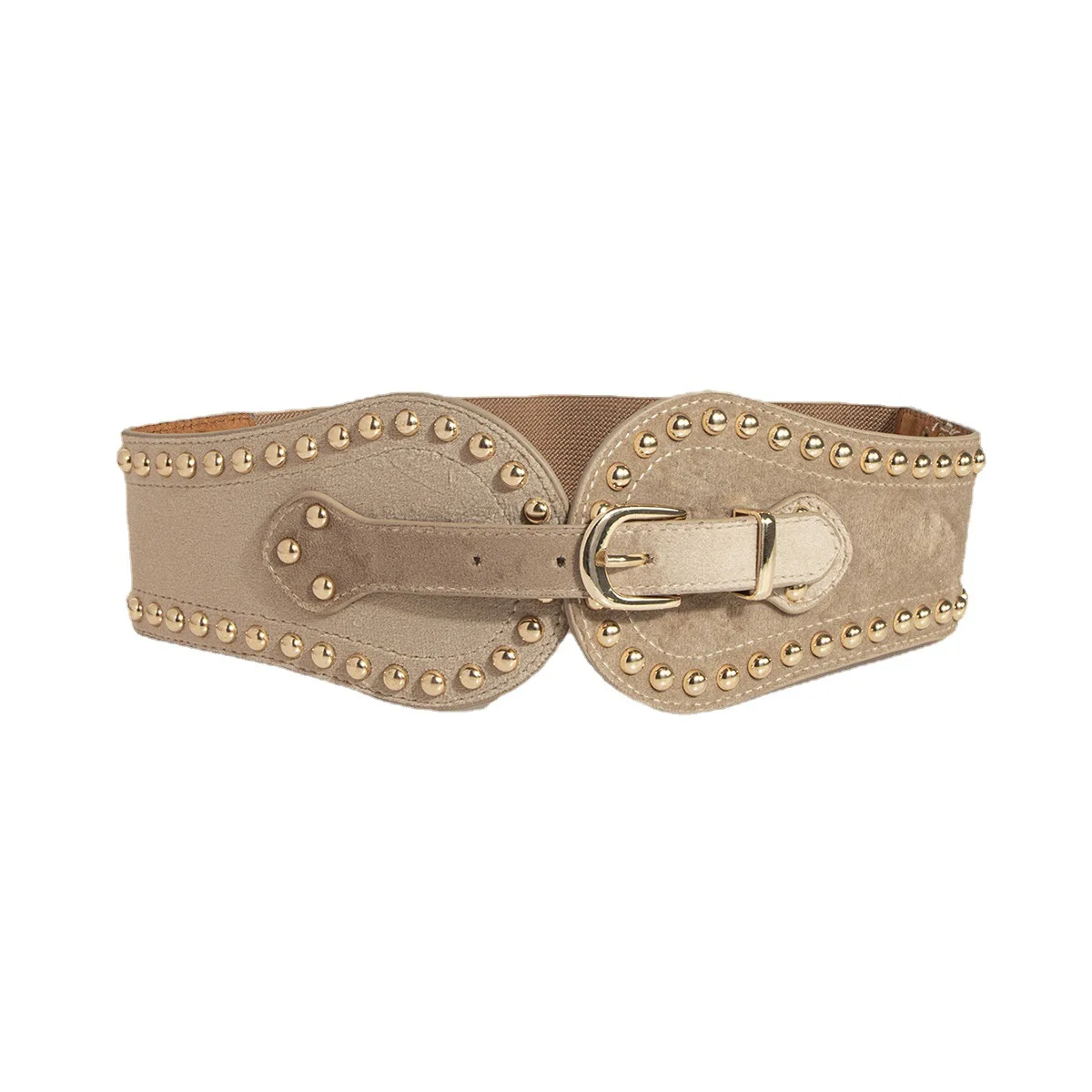 Cinturilla elástica con remaches de gamuza para mujer, cinturilla elástica ajustable de estilo occidental