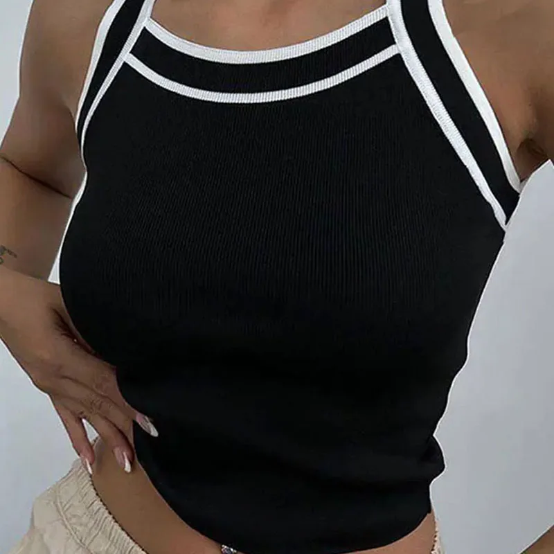 TRAFเสื้อสําหรับผู้หญิง2023 Crop Topสีดําเซ็กซี่ถักผ้าผู้หญิงเสื้อกั๊กTank Topหญิงอ่อนเยาว์ผู้หญิงเสื้อผ้า
