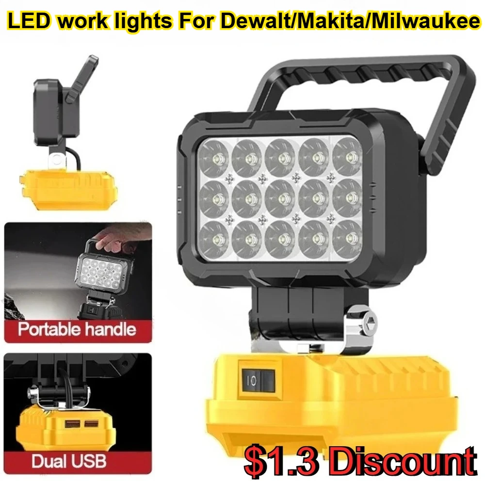 Для Dewalt аккумулятор 18 В портативный светодиодный рабочий фонарь с USB-портом 3-дюймовый фонарик прожекторы беспроводной уличный инструмент лампа для Makita