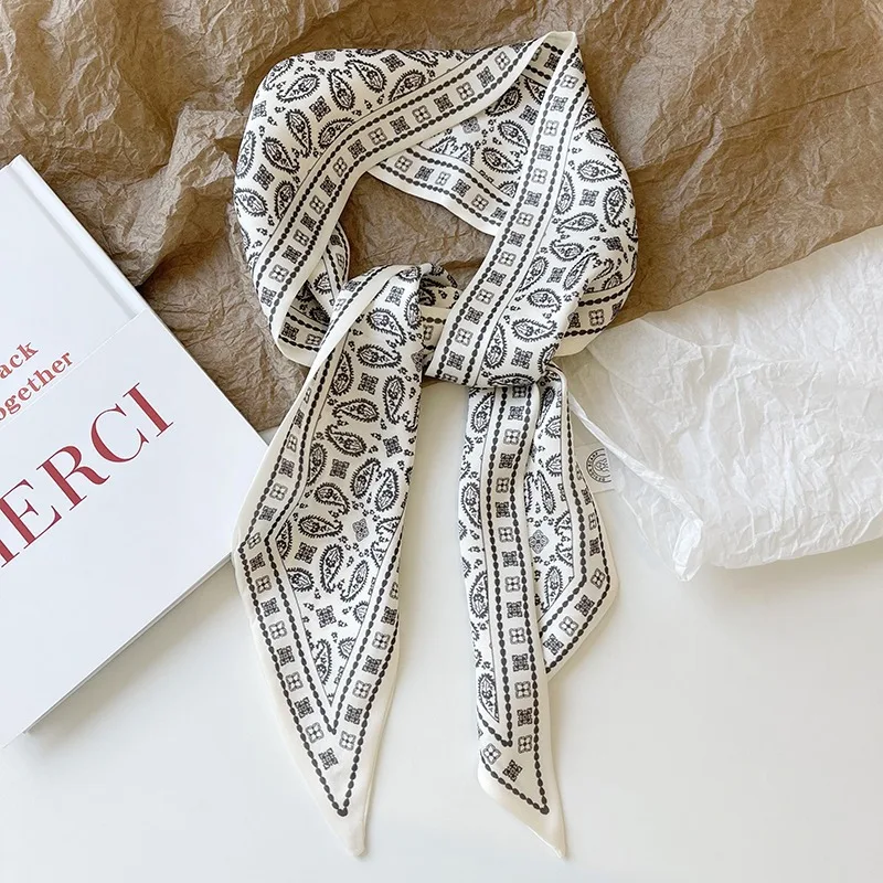 Bufanda de seda con flores de anacardo, diadema estampada de doble cara, decoración ins, accesorios versátiles para bufandas triangulares