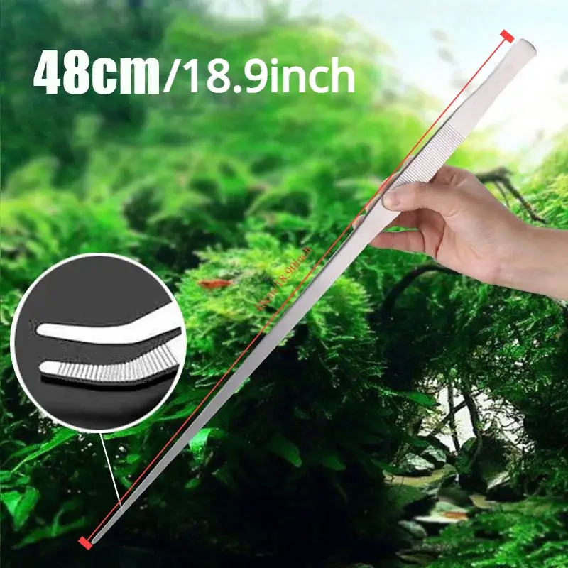 Pinzas para acuario de acero inoxidable de 48cm, herramientas para plantas y paisajes, pinzas rectas y curvadas, pinzas de alimentación acuática
