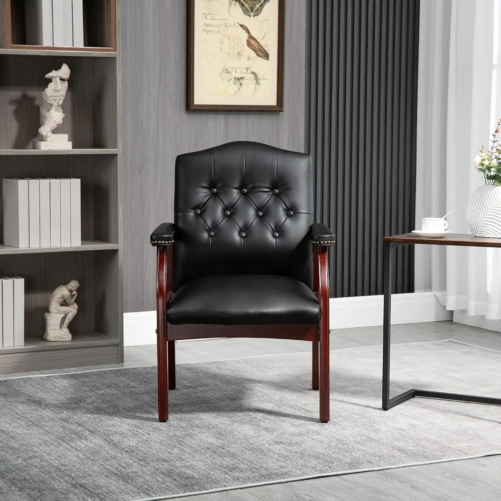 Black Leather Office Chairs Set of 2 - Ergonomic Executive Guest Chairs for Reception, Multi-Scene Use (Waiting Room, Meeting