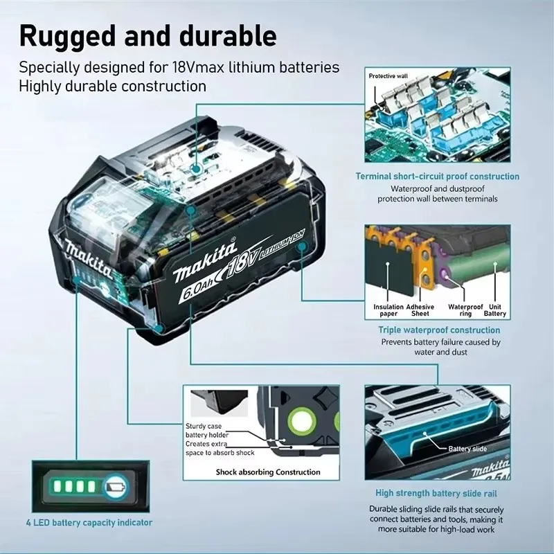 Batería Original Makita 6Ah 18V para Makita BL1830B BL1850B BL1850 BL1840 BL1860 batería de litio de repuesto