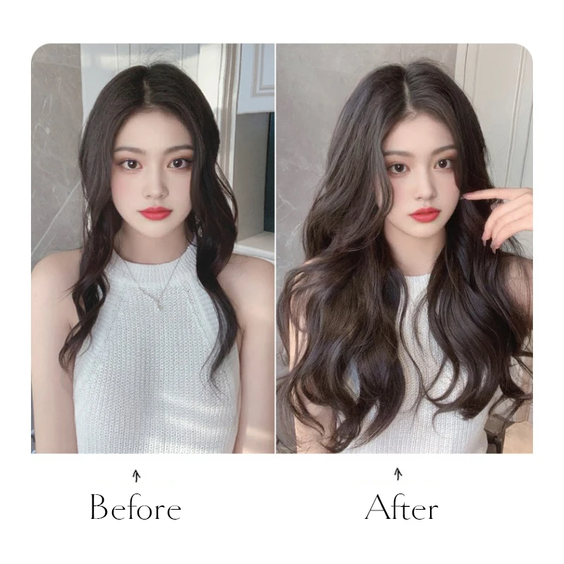 Extensões de cabelo de fio invisível sintético, resistente ao calor, sem clipes, longo, natural, ondulado, falso, para mulheres