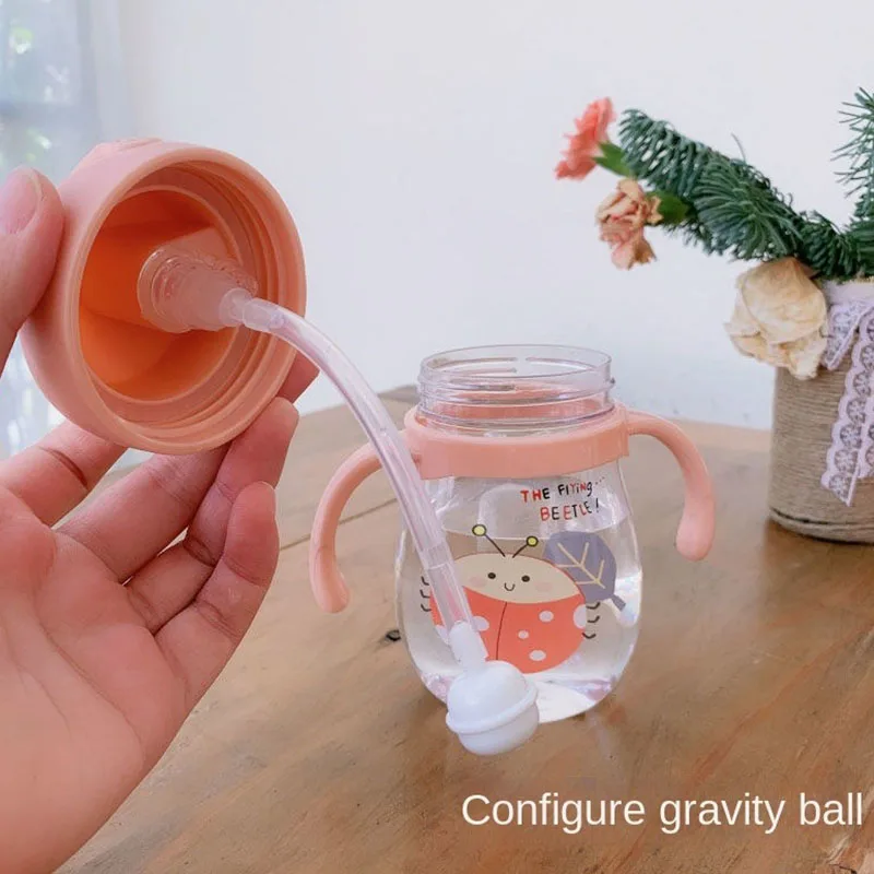 350ml ขวดนมถ้วยดื่มขวดนมฟาง Gravity Ball ขนาดเส้นผ่าศูนย์กลางกว้างเด็กดื่มนม Dual-ใช้ขวด