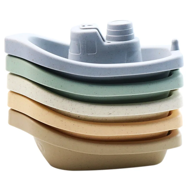 ของเล่นอาบน้ําเด็กซ้อนเรือของเล่นที่มีสีสัน Early Education Intelligence ของขวัญรูปเรือซ้อนถ้วยพับ Tower ของเล่นเด็ก