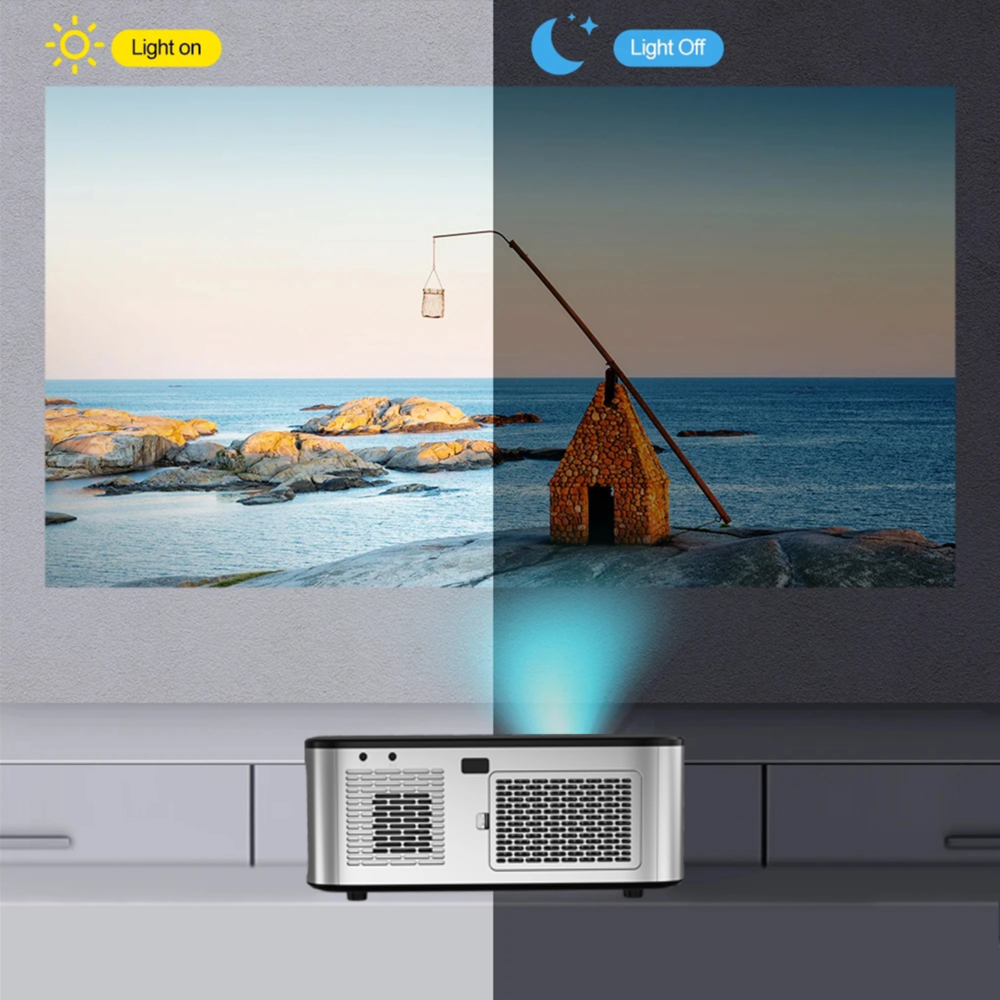 Horlat Projector 1600Ansi Lumens Outdoor 1080P Full HD Beamer 4K Video WiFi Android Projector 3D Movie Home Theater Game Devices
