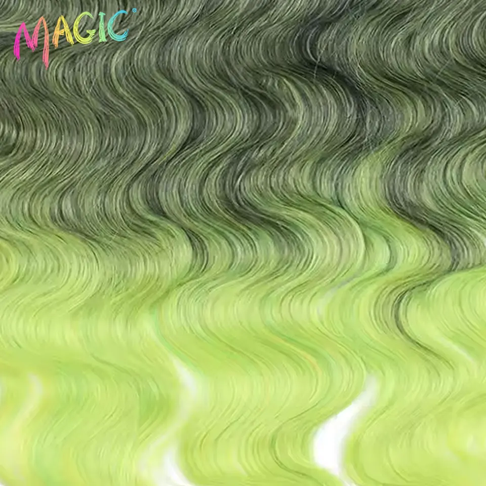 Cheveux magiques vague de corps Crochet cheveux 24 pouces doux longs cheveux synthétiques tresses Extensions de queue de cheval Ombre bleu vert Extensions de cheveux