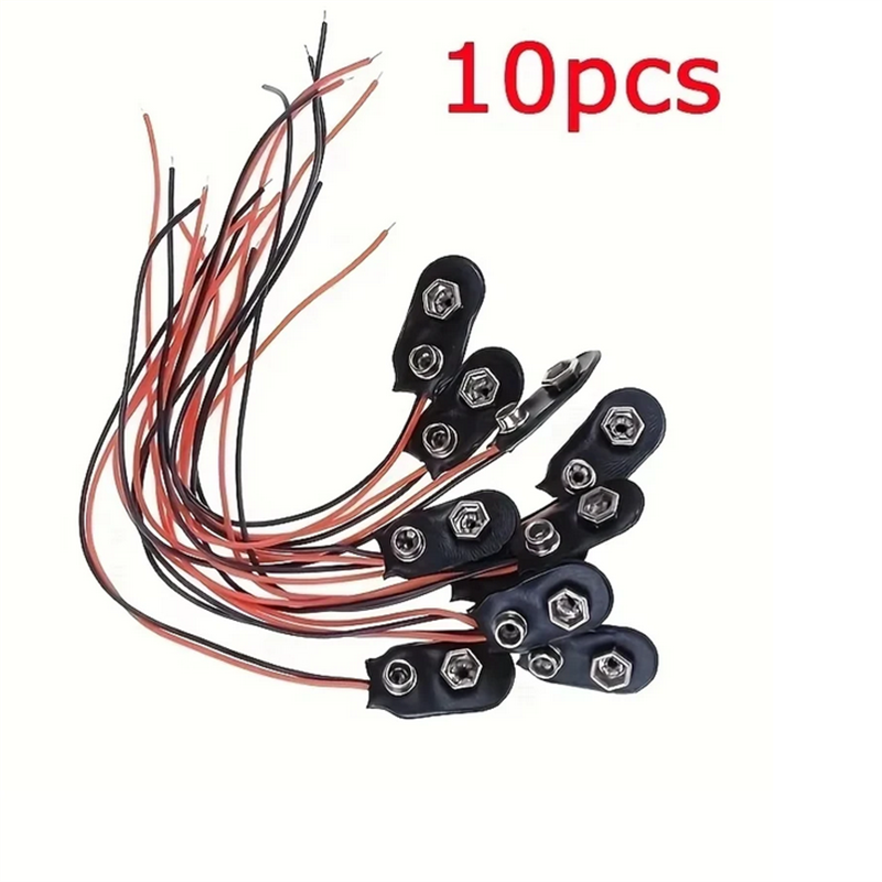 10 pçs 9v clipes de bateria preto vermelho 2 fios cabo conexão conector fivela 9 volts clipe de bateria conector suporte de bateria