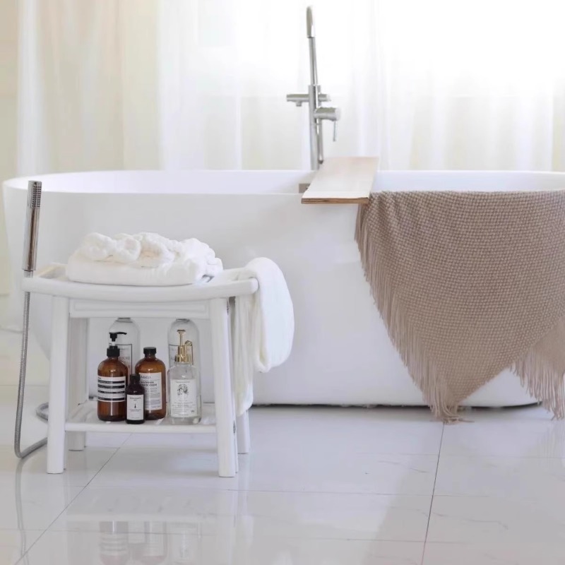 Taburete de ducha antideslizante, asiento de almacenamiento resistente a moho, banco de baño de dos pisos con organizador, banco de cambio de entrada móvil