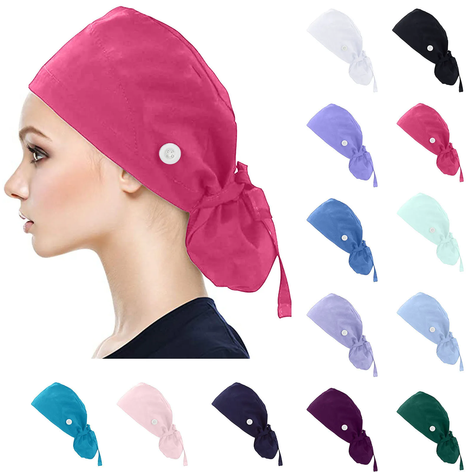 1szt Czapka robocza z guzikiem Długie włosy Regulowana czapka robocza Uchwyt na kucyk Wiązane czapki dla kobiet i mężczyzn Unisex Scrub Cap