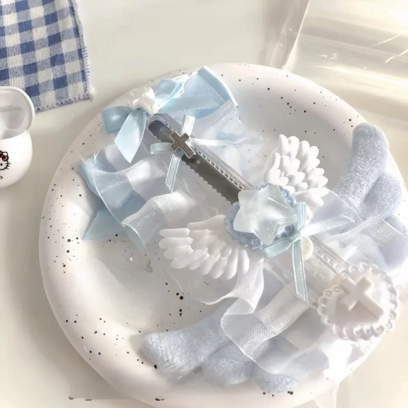 Цельный сладкий корейский модный резак для коробок, белый, синий цвет, крылья, бант, лента, универсальный нож, модный милый кружевной резак для бумаги