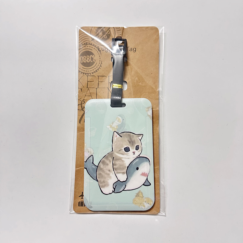 Portátil Cartoon Bagagem Tag, Anti-Perda Mala ID Tag, Embarque Etiqueta Bagagem, Titular do cartão de ônibus, Tampa do cartão, Gato e Tubarão, Viagem Acessórios