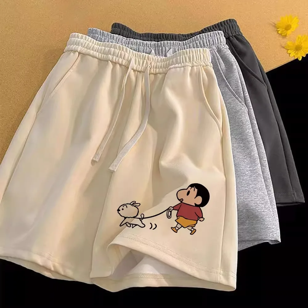 Crayon shin-chan calções casuais masculinos verão na moda feminina praia calças de cinco polegadas oversized basquete de secagem rápida calções de ginásio