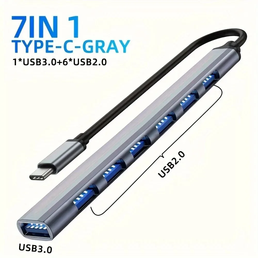USB C ハブ USB ハブ 3.0、アルミニウム 7 in 1 USB エクステンダー、USB スプリッター、1 X USB 3.0、4 X USB 2.0、2 X USB C ポート