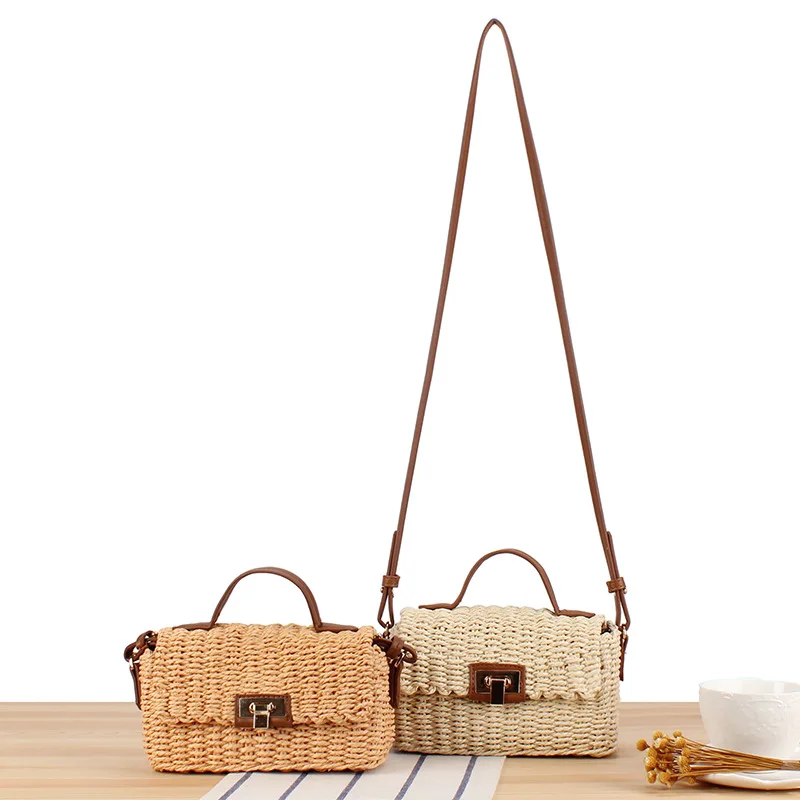Handmade Woven Rattan Crossbody Bags para Mulheres, Fashion Box Straw Handbags, Shoulder Bags, Summer Beach Bag, Travel Purse, Designer Brand, 2021