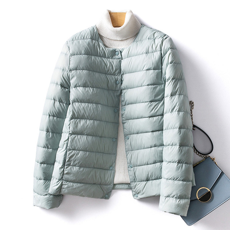 Frauen Liner Ente Unten Jacke Oansatz Variable V-ausschnitt 2022 Neue Weibliche Winter Warm Halten Kragenlose Ultraleicht Stepp Puffer Mantel