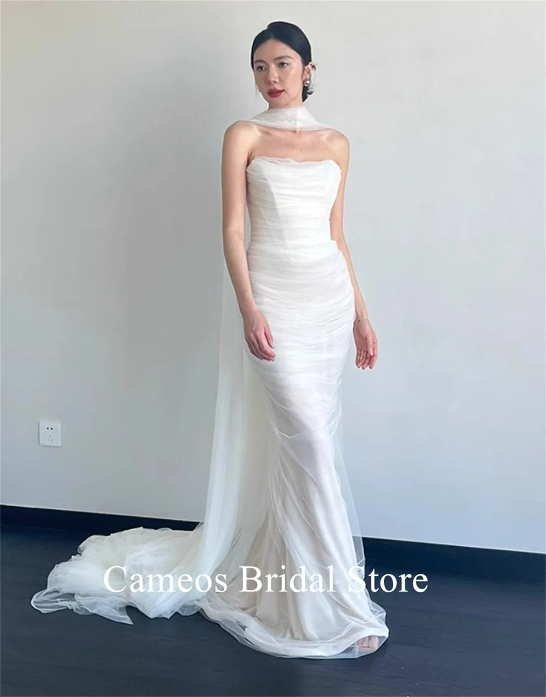 SONDR Abito da sposa elegante coreano in tulle senza spalline Abito da sposa personalizzato Garona Sirena Corsetto increspato Abito da sposa avorio da sposa