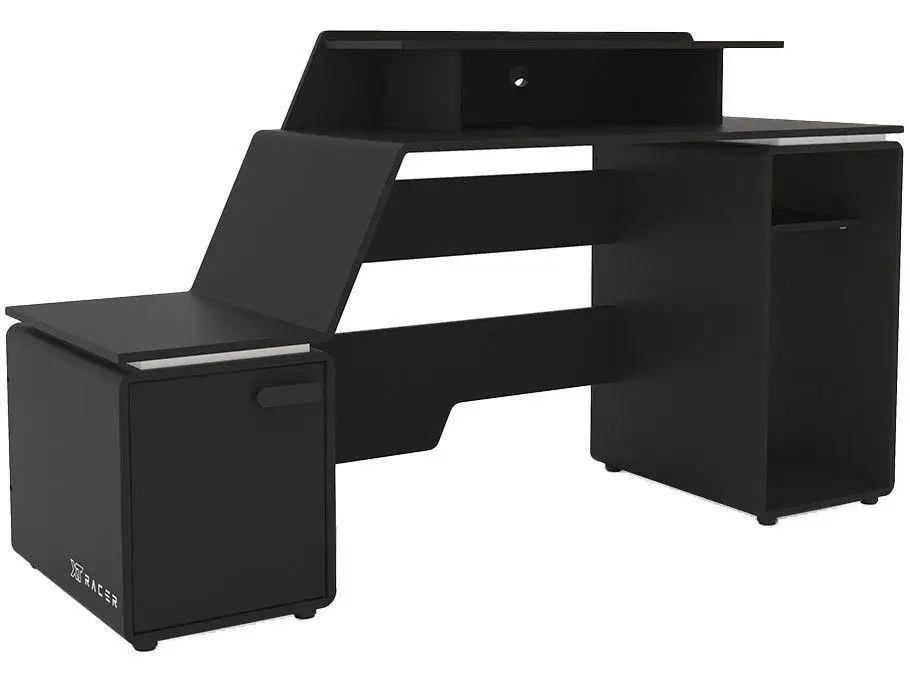 Mesa Gamer XT Racer Space Two Preto e Branco 2 Nichos 1 Porta