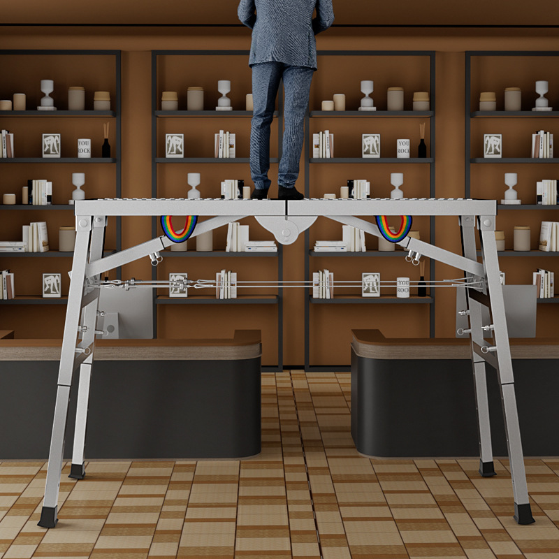Escalera de taburete de caballo de acero engrosada, plataforma de trabajo móvil, andamio plegable de doble soporte, escalera de ingeniería de decoración interior