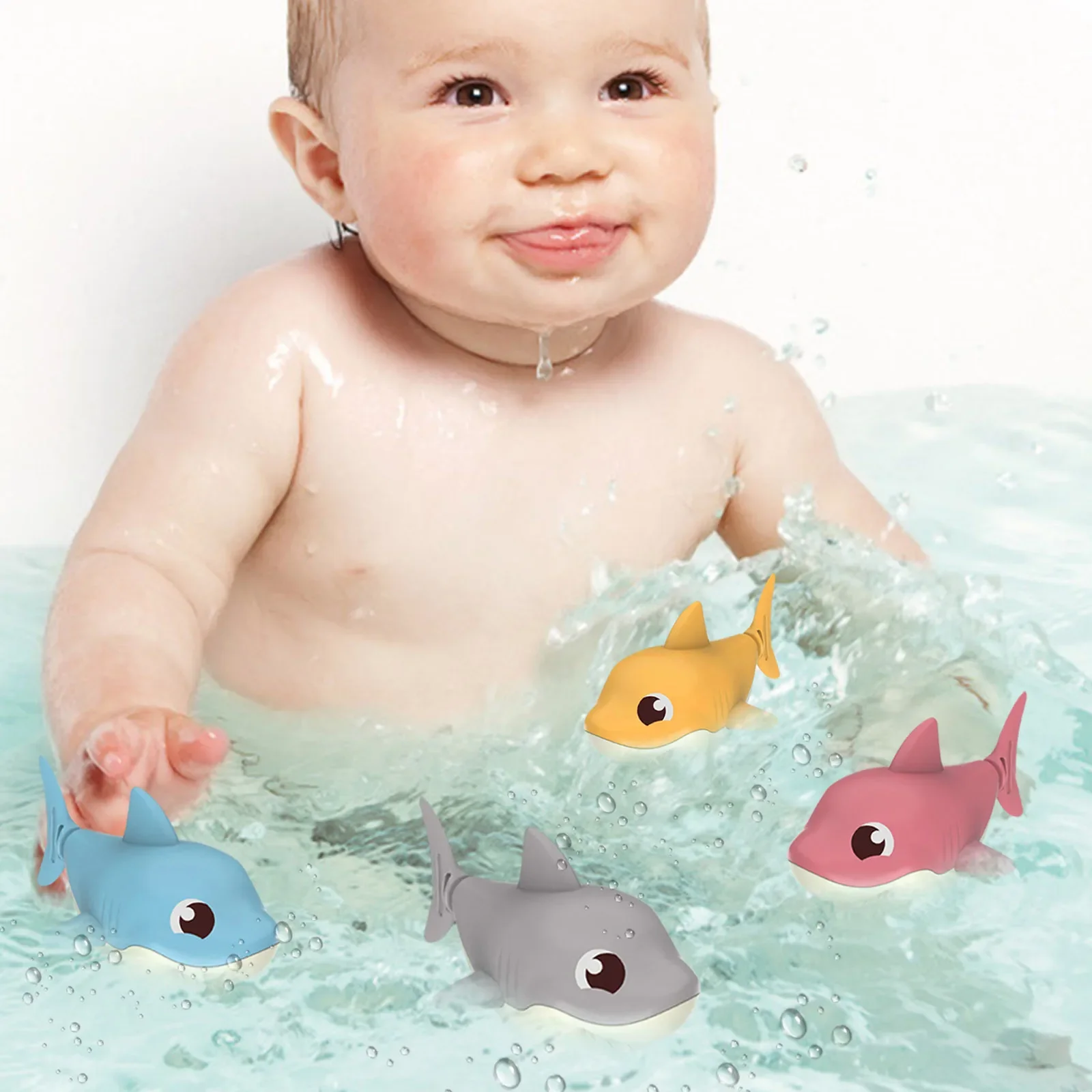 1PCS เด็กวัยหัดเดินของเล่นน่ารักการ์ตูนว่ายน้ํา Shark Clockwork Wagging หางหมุนอุปกรณ์ชายหาดอ่างอาบน้ําเด็ก Wind Up ของเล่น