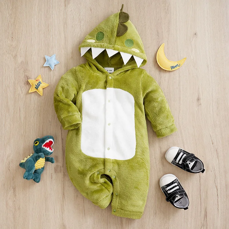 Ropa de dinosaurio de invierno, ropa de franela de primavera para bebés, niños y niñas, ropa de dibujos animados de 0 a 18 meses, bebé recién nacido, bordado de manga larga