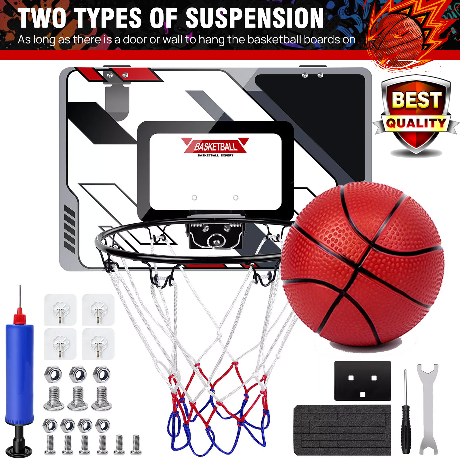 Große Kinder Kinder hängen Basketball korb Tür Wand montiert, 40*26cm Indoor Outdoor Basketball Board Spielzeug Set mit Pumpe