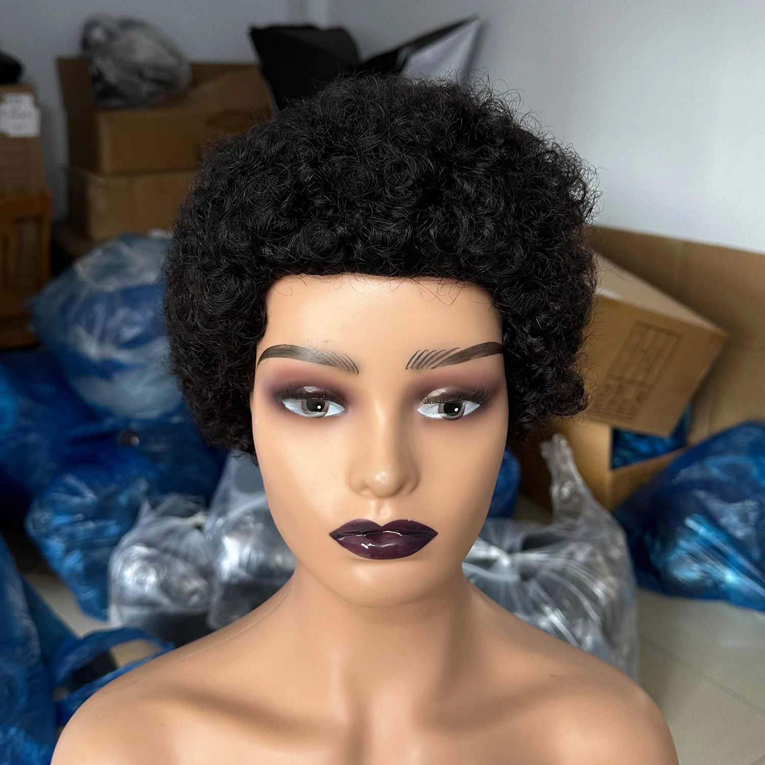 Brasileiro curto pixie corte perucas para preto feminino cabelo humano afro kinky encaracolado peruca africano encaracolado completo máquina feita peruca