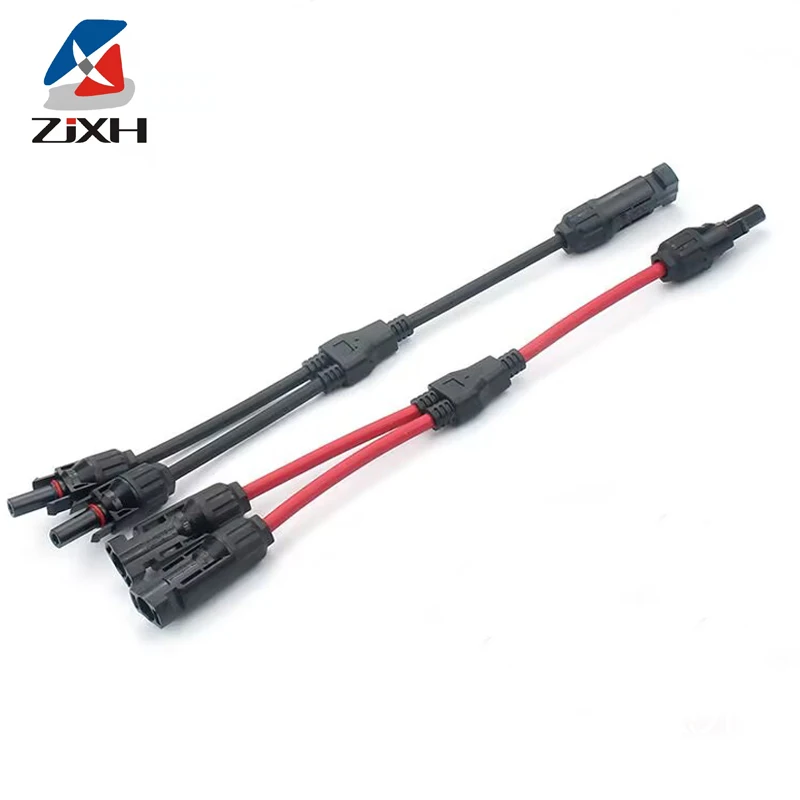 Power Solar Connectors 30A Y-Zweig-Kabel, Solarkabel Paralleladapter im Paar für Solarpanel 1*M/FF+1*F/MM schwarz rot Power