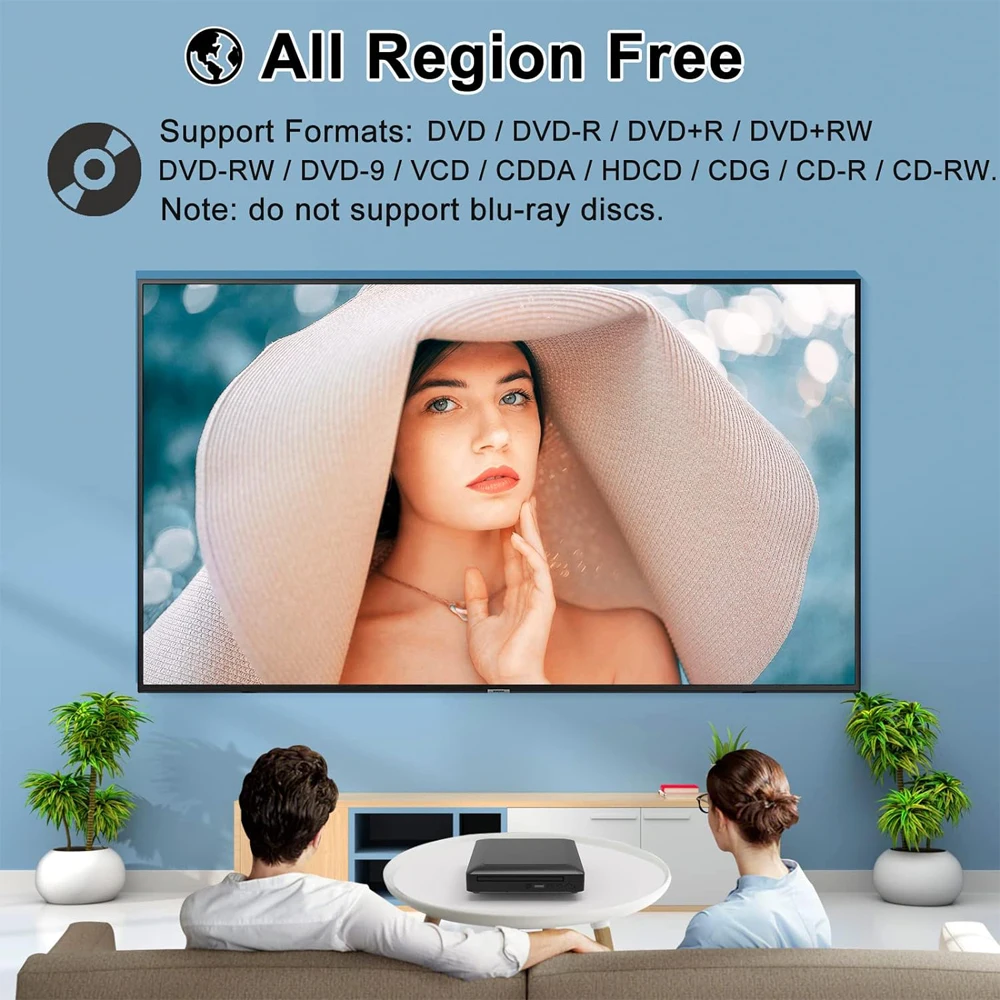 Woopker Mini  HD DVD Player HDMI and RCA cable 1080p built-in PAL/NTSC in all areas USB 2.0 home CD player Breakpoint Memory