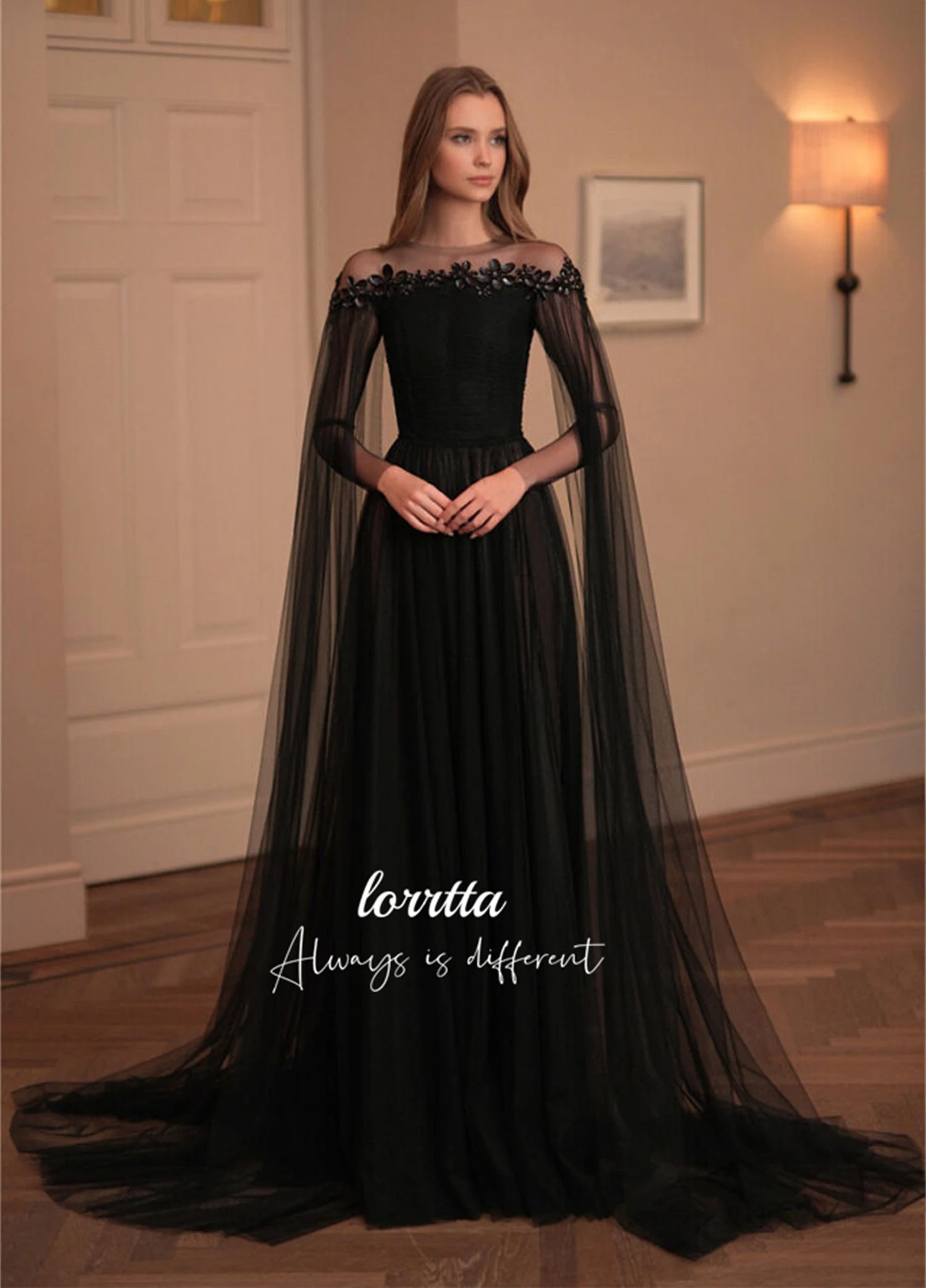 Lorrtta Shiny Decoration Black Evening Dress Line A Elegant Party Dresses for Wedding Night Prom Cocktail Gala Customized