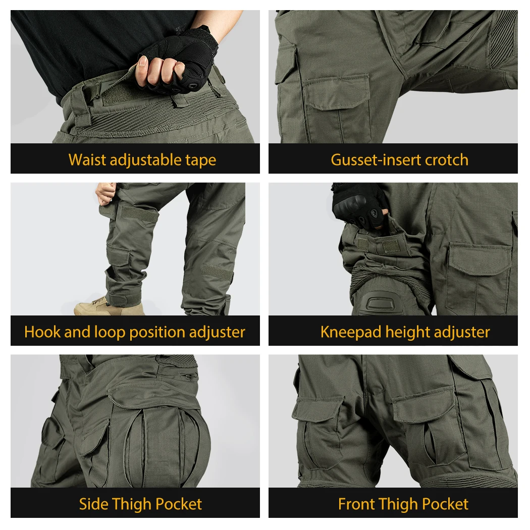 IDOGEAR G3 Pantalones de combate con rodilleras Pantalones tácticos Gen3 Range poliéster de algodón verde 3201