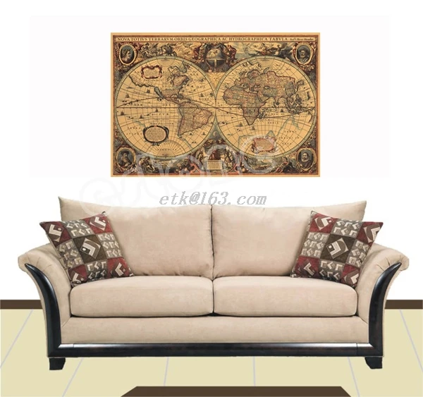 ヴィンテージクラフト紙ポスター世界地図グレートビルディングウォールステッカーアートクラフトマップバーカフェ装飾71x50cm