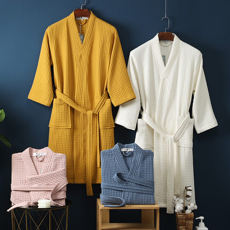 Albornoz de felpa de algodón 100% para hombre y mujer, toalla de agua para chupar, ropa de dormir, bata de baño larga para Hotel y Spa, Kimono de talla grande, bata para amantes