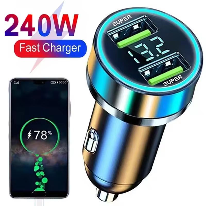 Autolader Snel opladen 240 W 2 USB-poortadapter met digitaal display Stroom- en startsysteem Oplader Elektrische apparaten