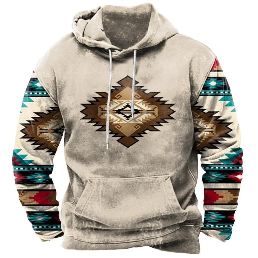 Vintage Tribal Style Men's Hoodies Fashion Sweatshirt Spring Autumn New Loose Pullover Casual Jacket Streetwear Oversized Tops