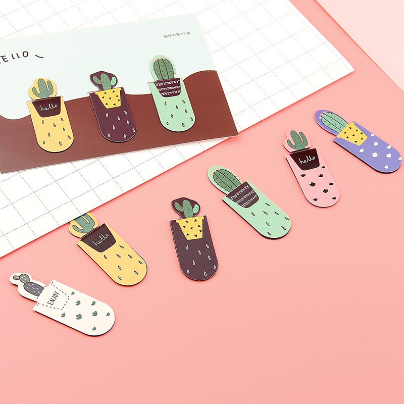 3 Pcs Fresh Cactus Succulent Plants Magnetic Bookmarks Books Marker Of Page Student Stationery School Office Supply