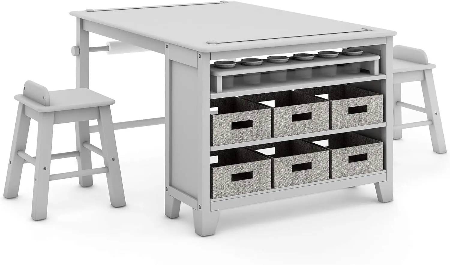 Kids' Art Table and Chairs Set - Gray: Wooden Kids Play Table for Arts and Crafts | Coloring Desk for Kids with Storage Bins and