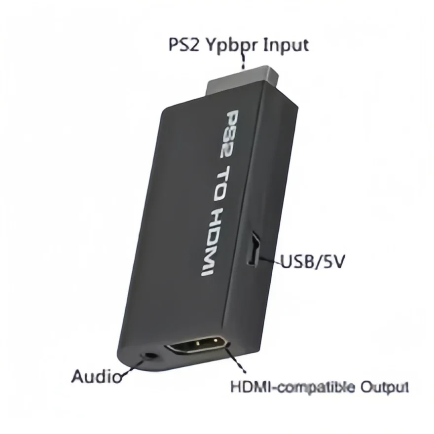 PS2 to HDMI Converter - 1080P Full HD Adapter with 3.5mm Audio Output, Supports 480i/480p/576i & All PS2 Display Modes