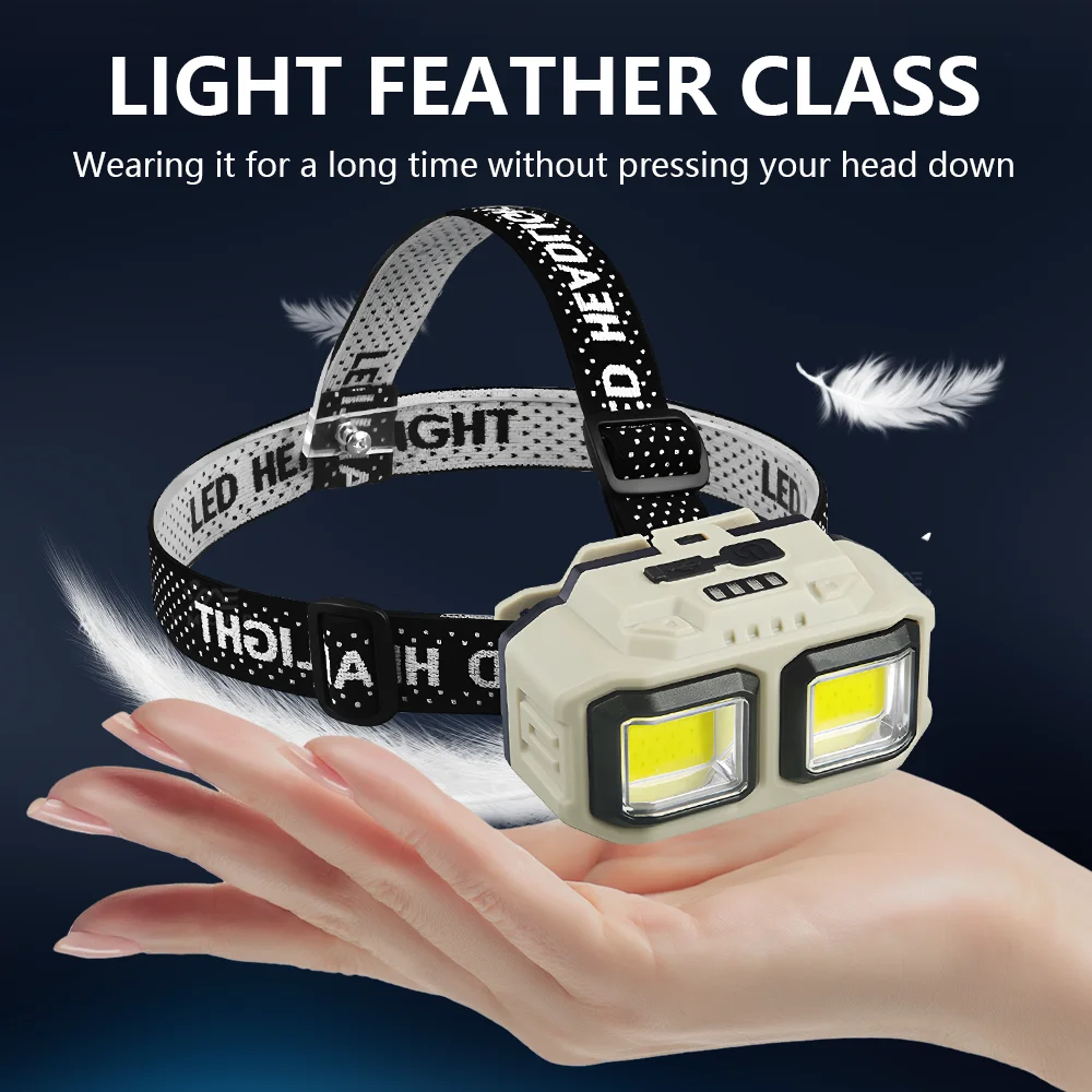 Linterna frontal LED de alta potencia, luz roja recargable, resistente al agua, linterna frontal LED, accesorios de pesca, tapa, luz de trabajo Linterna frontal portátil Clase 'Light Feather' Ángulo ajustable camping