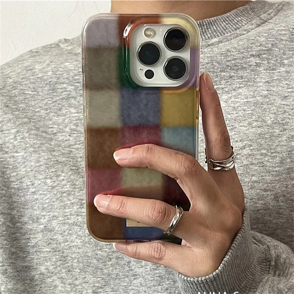 Симпатичный клетчатый прозрачный чехол Dopamine Color Block для iPhone 16, 15, 14, 13, 12, 11 Pro Max XS XR X SE 7, 8 Plus, мягкий чехол в клетку