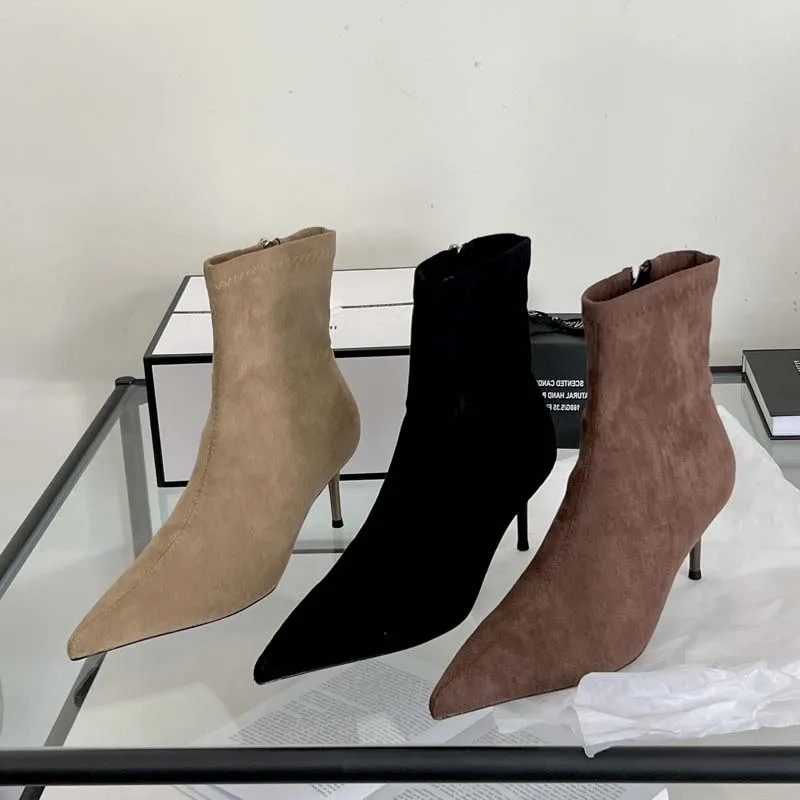 Eilyken, botines sexis finos de tacón bajo con punta estrecha, zapatos de fiesta para mujer, botines cortos concisos con cremallera a la moda para primavera y otoño