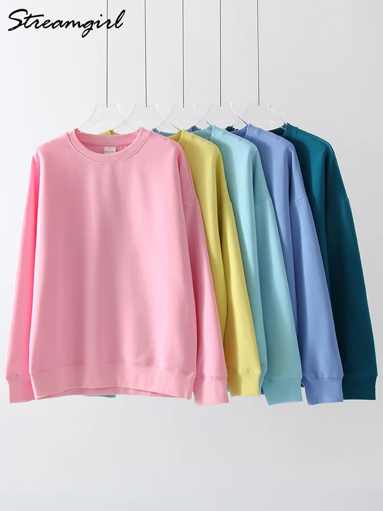 Sudaderas de gran tamaño de otoño para mujer, jerséis holgados de algodón, sudadera cálida roja con cuello redondo para mujer, ropa de invierno de gran tamaño de lana