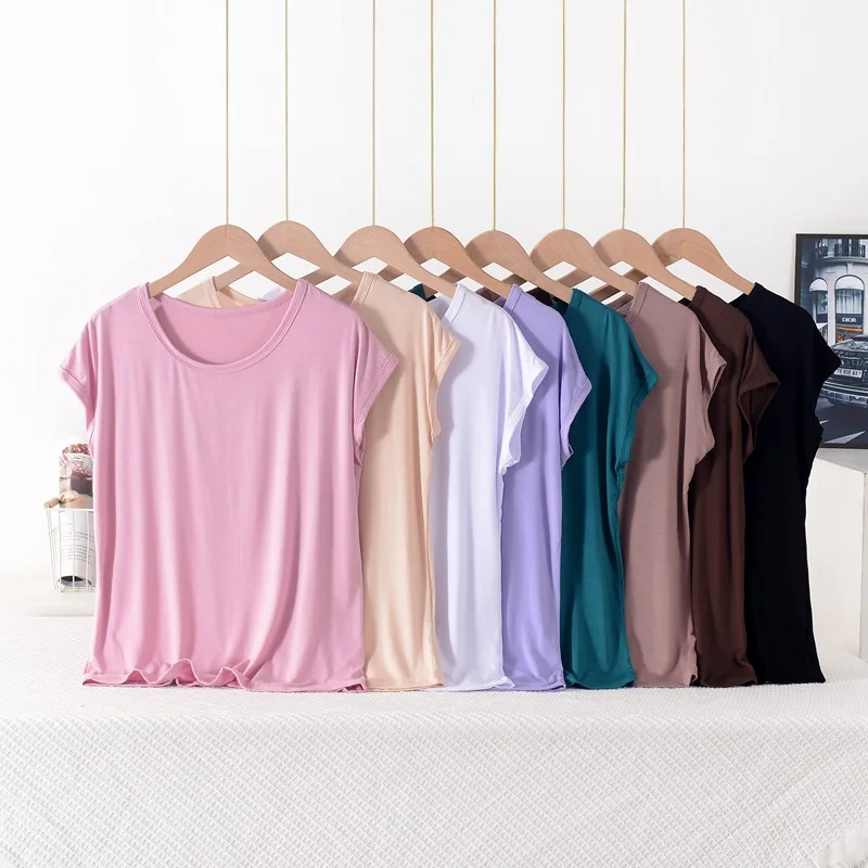 Camiseta de talla grande de verano para mujer, Camiseta holgada de Modal con cuello redondo, camisetas simples de color sólido, camisetas de fondo de XL a 8XL que combinan con todo