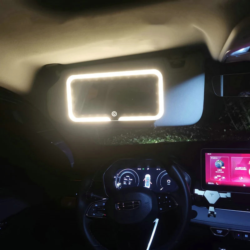Seametal carro viseira de sol espelho de maquiagem led 3 cores brilho regulável hd espelho de vaidade tela toque interior do carro compõem espelho