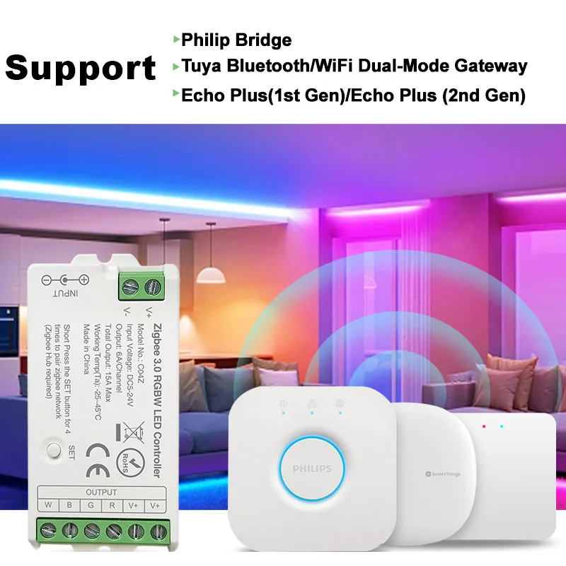 Kontroler LED Zigbee 3.0 WiFi PWM Dim CCT RGB RGBW RGBCCT Mostek do Taśm LED Bramka Tuya Sterowanie Aplikacją Sterowanie Głosowe DC5V-24V