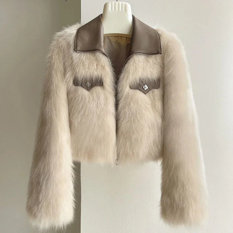 Koreanische Version Revers Hellgrau Imitation Fuchs Flauschigen Kurzmantel für Frauen, Frühling und Herbst Mantel, Kleine Duft Pelzmantel, Ne