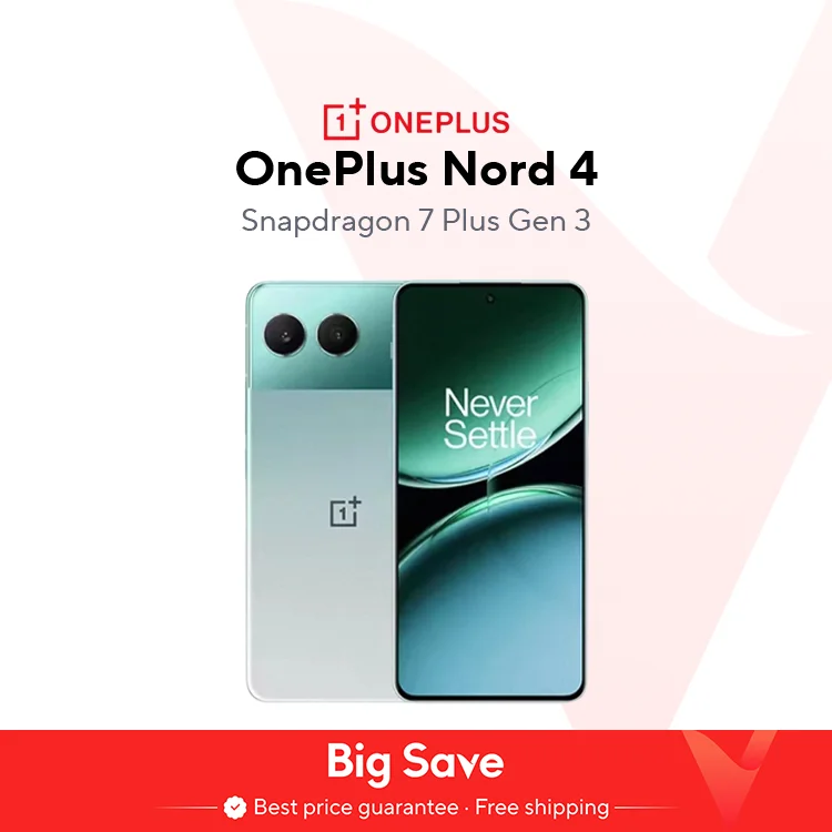 Smartphone 5G OnePlus Nord 4 100W Ricarica rapida Snapdragon 7 Gen 3 Display OLED da 6,74'' 120Hz Fotocamera da 50MP NFC Versione globale